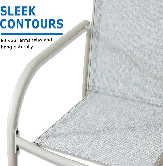 Outdoor Dining Chairs Set of 8, Stackable Patio Chairs with Textilene Fabric, Lightweight Garden Chairs for Poolside, Backyard, Camping, Beige
