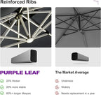 PURPLE LEAF 9 Feet Double Top Deluxe Solar Powered LED Square Patio Umbrella Offset Hanging Umbrella Outdoor Market Umbrella Garden Umbrella, Grey