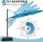 Hotime 10ft Patio Umbrella Outdoor Patio Windproof and Height adjustable, Heavy Duty Aluminum Round Offset Patio Umbrella Cantilever Pool Umbrella with 360°Rotation for Garden Deck Pool, Light Blue