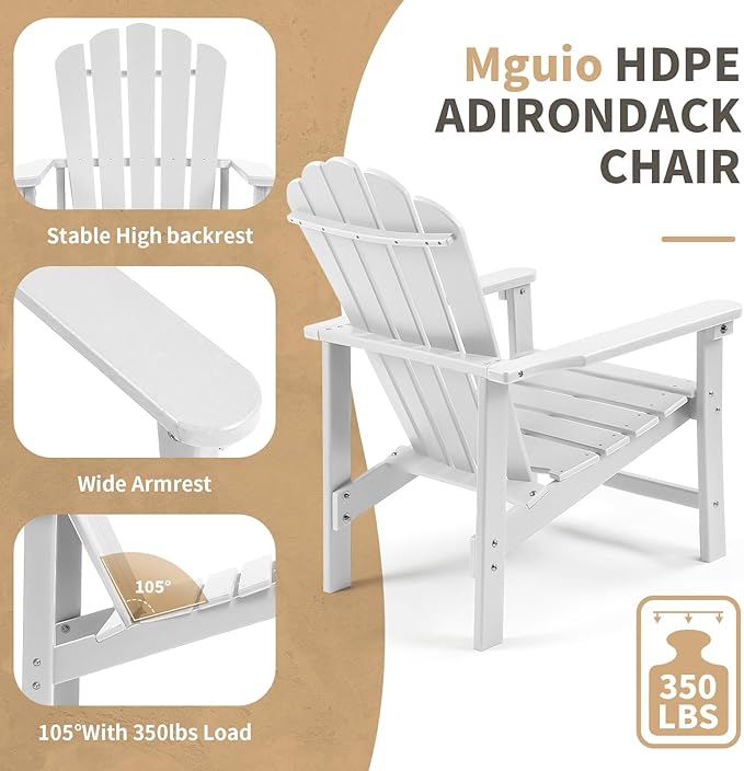 Stackable Adirondack Chairs Set of 2, Space Saving HDPE All-Weather Fire Pit Chair for Outdoor Lawn Porch Deck