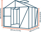 Greenhouse Diamas 21 Premium 7.7 x 7.7 ft with Approx. 16 mm Polycarbonate Panels, Natural Aluminum Color, with 2 Automatic Vent Openers