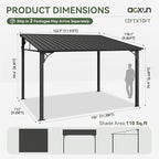 Aoxun 10' x 12' Lean to Gazebo, Hardtop Outdoor Pergola with Sloping Galvanized Steel Roof, Large Wall-Mounted Heavy Duty Awnings for Patio, Backyard, Deck, Porch (Black)