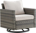 Outdoor Patio Swivel Rocker Chairs - Single Wicker Patio Swivel Rocking Chair with Waterproof Wicker,Comfortable Cushions and Sturdy Metal Frame for Outside Porch Deck Backyard(Mixed Grey/Beige/1PC)