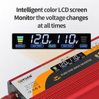 1000W Pure Sine Wave Inverter (2000W Peak), 12V/24V Auto-Detect, 50Hz/60Hz Switchable, LCD Display, Type-C Fast Charging, Silent Design, Overload & Overheat Protection for RV, Home (RED-1000W)