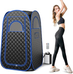Giantex Portable Sauna, Full Body Steam Sauna w/ 3L Steam Box, Remote Control, Wood Foot Roller & Foldable Chair, Pop-Up Sauna Box for Single Person, Lightweight Personal Sauna Tent for Home (Black)