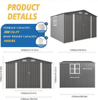 10x8x6.4FT Outdoor Storage Shed, Galvanized Steel Garden Shed with Lockable Door & Window, Waterproof Metal Tool Storage for Garden, Backyard, Patio, Lawn(Grey)