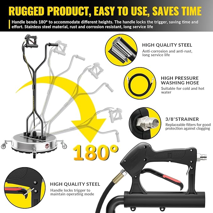 Doniks 21Inch Pressure Washer Surface Cleaner with 4 Wheels,Dual Handle,Stainless Steel Housing,4500 PSI Power Washer Accessory for Concrete, Patio, Sidewalk, Deck, Driveways and Daily Washing