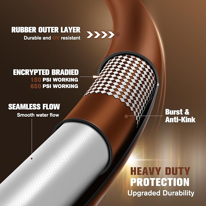 Short Leader Garden Hose 5/8" x 15ft, No Kink Lightweight Water Hose, Hybrid Rubber, Heavy Duty, 650 Burst PSI, Female to Female Fittings