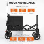Navatiee 140L Wagon Cart Foldable, Large Capacity Collapsible Wagon with Smallest Folding Design, Utility Grocery Cart for Camping Shopping Sports, Black