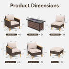 GREEN PARTY 9 Pieces Wicker Patio Furniture Set with 56" Fire Pit Table, All-Weather Outdoor Rattan Patio Sectional Sofa Conversation Set 9 Seats with 4" Thick Cushions for Garden, Backyard