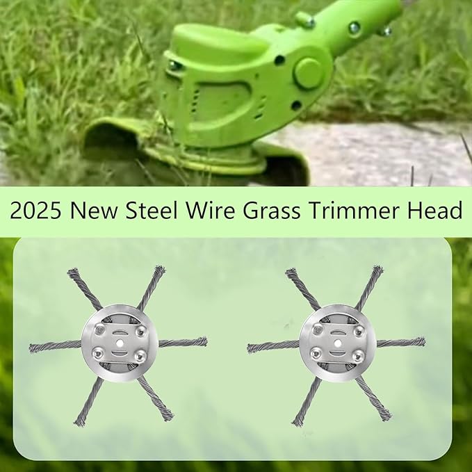 2Pcs Steel Wire Grass Trimmer Head, 6 Inches Steel Wire Weed Trimmer Head, String Trimmer Replacement Head for Electric Battery Powered Cordless String Trimmer-0.22 inch Hole (2, Silver)