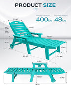 Lounge Chair Outdoor, Oversized Chaise Lounge Chair with 5 Positions, HDPE, Patio Lounge Chair with Wheels & Cup Holder for Pool, Deck, Poolside, Lake Blue