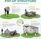 COBIZI 12x12 Pop up Gazebo Screen House Tent for Camping, Outdoor Canopy with Removable Roof&Mosquito Netting, Portable Hub with Carrying Bag and Ground Stakes, Khaki
