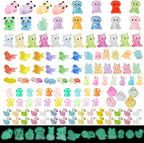 120 Pcs Luminous Mini Resin Animals 12 Styles Glow in The Dark Mini Ducks Pigs Frogs Turtles Chicks Rabbit Puppies Lizards Micro Landscape Decorations for Fairy Garden Landscape Dollhouse Decor Crafts