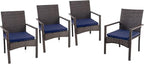 PHI VILLA 4 Pieces Patio Cushioned Rattan Chairs, Outdoor Modern PE Wicker Dining Armchair with Removable Cushions for Deck, Yard, Porch