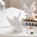 YUEOECOR 2PCS Cherubs Angels Resin Garden Statue Figurine, Adorable Angel Sculpture Memorial Statue Indoor Outdoor Home Garden Decoration (B 2PCS White)