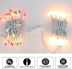 Vigdur 2 Packs 13ft 50 Multi-Color Christmas Lights on White Wire Cord, UL Approved Connectable Outdoor String Lights for Xmas Patio Home Party Garden Decor(Multicolor)