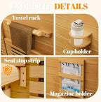 Far Infrared Wooden Sauna Low EMF- 2 Person Personal Sauna for Home Use, Full Spectrum Infrared Sauna, Dual Tempered Glass & Bluetooth Speakers - Indoor Sauna 2000W, Natural Wood