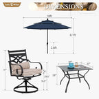 Sophia & William Swivel Patio Dining Set for 4 | 10ft Patio Umbrella Navy Blue | Removable Seat Cushions | Black 37" Patio Dining Table