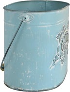 Vintage Distressed Blue Metal Planter Pot with Handles, Garden No.2 Embossed Design, Rustic Farmhouse Flower Bucket for Indoor Outdoor Gardening, Succulents, Herbs, Home Decor
