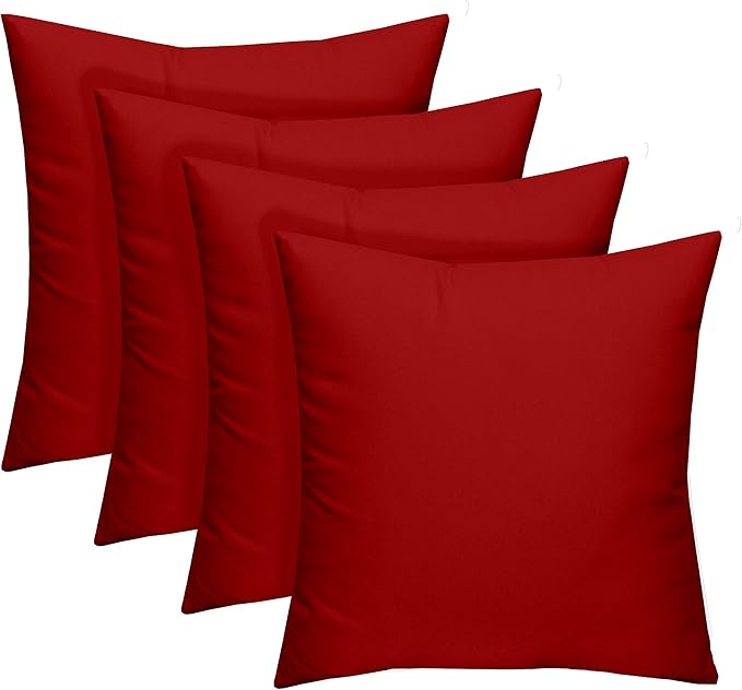 RSH DECOR: Square Throw Pillows Set of 4 | 17” x 17” | All-Weather Spun Fabric | Water and Fade-Resistant | Outdoor Accent Pillows for Patio Furniture | Red