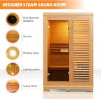 Indoor Traditional Steam Sauna 2 Person, Canadian Hemlock Saunas, 4.5KW Harvia Heater, 220V,Fence Design, Better Sealing, Left Door(0-195℉) (with Door Fence)