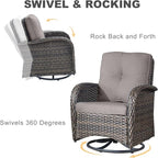 HUMMUH Patio Furniture 6-Piece PE Wicker Outdoor Conversation Set,All-Weather Rattan Swivel Chairs with Ottomans Glider Loveseat for Backyard,Poolside,Deck
