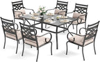 Sophia and William Outdoor Patio Dining Set for 6, Outdoor Table and Chairs, Removable Seat Cushions, 60" Black Patio Dining Table