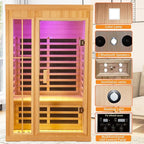 1 to 2 Person Infrared Sauna,Hemlock Wood Low EMF FAR Dry Sauna Indoor Saunas for The Home Remote Control, with Colored Lights 1350W,Room:75.59 * 35.82 * 40Inch
