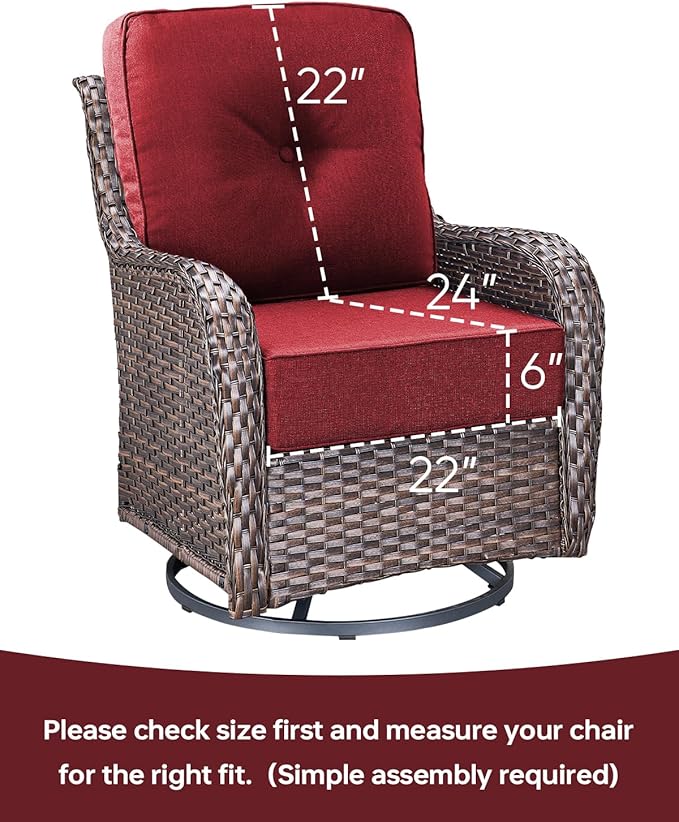 Luxury 22x24/22x25 6-Inch Outdoor Deep Seat Cushions Set of 6 - Comfortable Patio Zipper Chair Cushion for Outside Wicker Wicker Rocking Swivel Chairs Loveseat Couch Sectional Sofa - Red