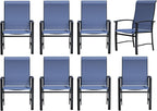 Outdoor Dining Chairs Set of 8, Stackable Patio Chairs with Metal Frame & Textilene Fabric, Perfect for Patio Garden Deck, Blue