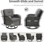 3 Pieces Patio Furniture Set, Outdoor Swivel Rocking Chair Set of 2 with Side Table - 360° Swivel, Thick Cushions, All-Weather Bistro Set for Deck, Porch, Pool(Grey, Grey Full-Weave Rattan)