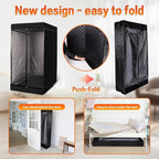 New UpgradeRed Light Collapsible Fridge Sauna Box for Relaxation,Detoxification,Portable Steam Sauna for Home with XL Steamer,16 Levels, 75”x 40”x40”，Double Doors，Larger Folding Chair, (Black)