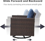 Luxury Outdoor Swivel Patio Chairs Set of 4, Wicker Swivel Outdoor Chairs Set of 4, 4 Piece Patio Furniture Set for Porch, Deck, Sunroom, Yard, Poolside, Brown/Blue