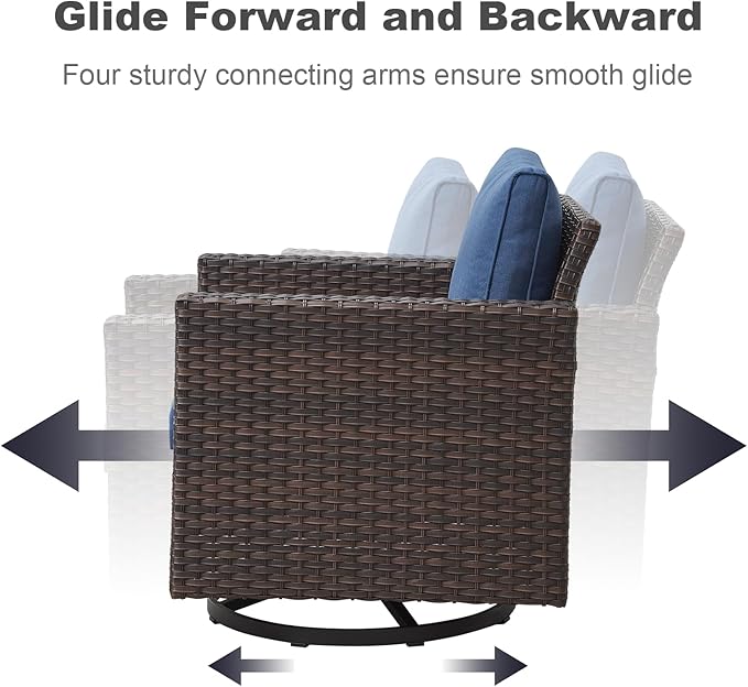 Luxury Outdoor Swivel Rocker Patio Chairs Set of 2, Swivel Patio Chairs for Porch, Yard, Deck, Poolside, Brown/Blue