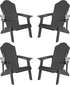 LUE BONA HDPE Adirondack Chairs Set of 4,Plastic Adirondack Chairs with Cup Holder Weather Resistant for Outdoor, Patio, Lawn, Garden, Backyard Deck, Fire Pit, Black