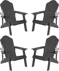 LUE BONA HDPE Adirondack Chairs Set of 2,Plastic Adirondack Chairs with Cup Holder Weather Resistant for Outdoor, Patio, Lawn, Garden, Backyard Deck, Fire Pit, Black