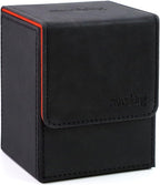 Magic Card Deck Box for MTG Single Deck Card Box fits 100+ TCG Sleeved Cards Soft Leather Card Box Top loading Card Boxes Magic Gift for MTG TCG CCG (Vertical,Black)