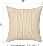 LVTXIII Set of 2 Patio Throw Pillows Waterproof 18"x18" Fade Resistant Outdoor Throw Pillows with Inserts, Fluffy Decorative Garden Toss Pillow Cushions for Home Patio Coach Sofa Use, Strip Beige