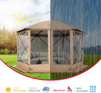 COBlZl Pop Up Gazebo 12x12 Screen House Tent for Camping, Outdoor Instant Stargazing Gazebo Canopy with Awning 2.0, Portable Hub Tent with Mosquito Netting, Pavilion for Backyard,Khaki