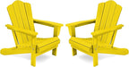 KINGYES Folding Adirondack Chair Set of 2, HDPE All-Weather Folding Adirondack Chair, Yellow