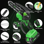 Mini Chainsaw Cordless 6 Inch, Electric Chainsaw Battery Powered with Auto Oiler, Security Lock for Wood Cutting, Tree Trimming, Garden & Household Use(2 Batteries)