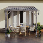 Domi 8’ x 8’ Wall-Mounted Hardtop Gazebo Pergola – Permanent Lean-to Outdoor Shelter with Sloped Galvanized Steel Roof & Upgraded Drainage – Grey Metal Patio Cover for Backyard, Deck, Garden