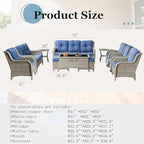 Outdoor Furniture：11 PCS Patio Furniture Set, Outdoor Furniture Set with Swivel Patio Chairs, Light Beige/Blue