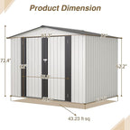 Spacious 8 x 6 ft Outdoor Storage Shed, All Weather Metal Sheds with 2 Lockable Doors, Tool Shed for Garden, Backyard, Lawn,White