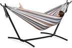 PNAEUT Double Hammocks with Stand for Outside, Portable Space Saving Heavy-Duty Steel Stand for Indoor Outdoor Patio with Carrying Bag, 450 lbs Capacity (Coffee)