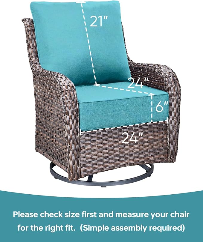 Luxury 24x24x6 Inch Patio Chair Cushions Set of 3 - Memory Foam Deep Seat Water-Resistant Patio Cushion for Dining Rocking Swivel Glider Loveseat 3-Seater Sectional Sofa - Turquoise