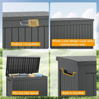 230 Gallon Large Resin deck box Waterproof,Outdoor Storage Bench,Patio Storage Box,Garden Tool Storage,UV-Resistant & All-Weather,Wood-like Striped BLack