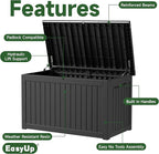 EasyUp 230 Gallon Outdoor Storage Box Waterproof, UV Resistant Resin Deck Box with Hydraulic Rod, Reinforced Stability for Patio, Garden,Striped Black