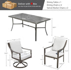 NATURAL EXPRESSIONS 7 Piece Patio Dining Table Outdoor Furniture Set for 6, 4Pcs Fixed and 2Pcs Swivel Patio Dining Chairs with Olefin Cushions, 65”Large Dining Table with Umbrella Hole